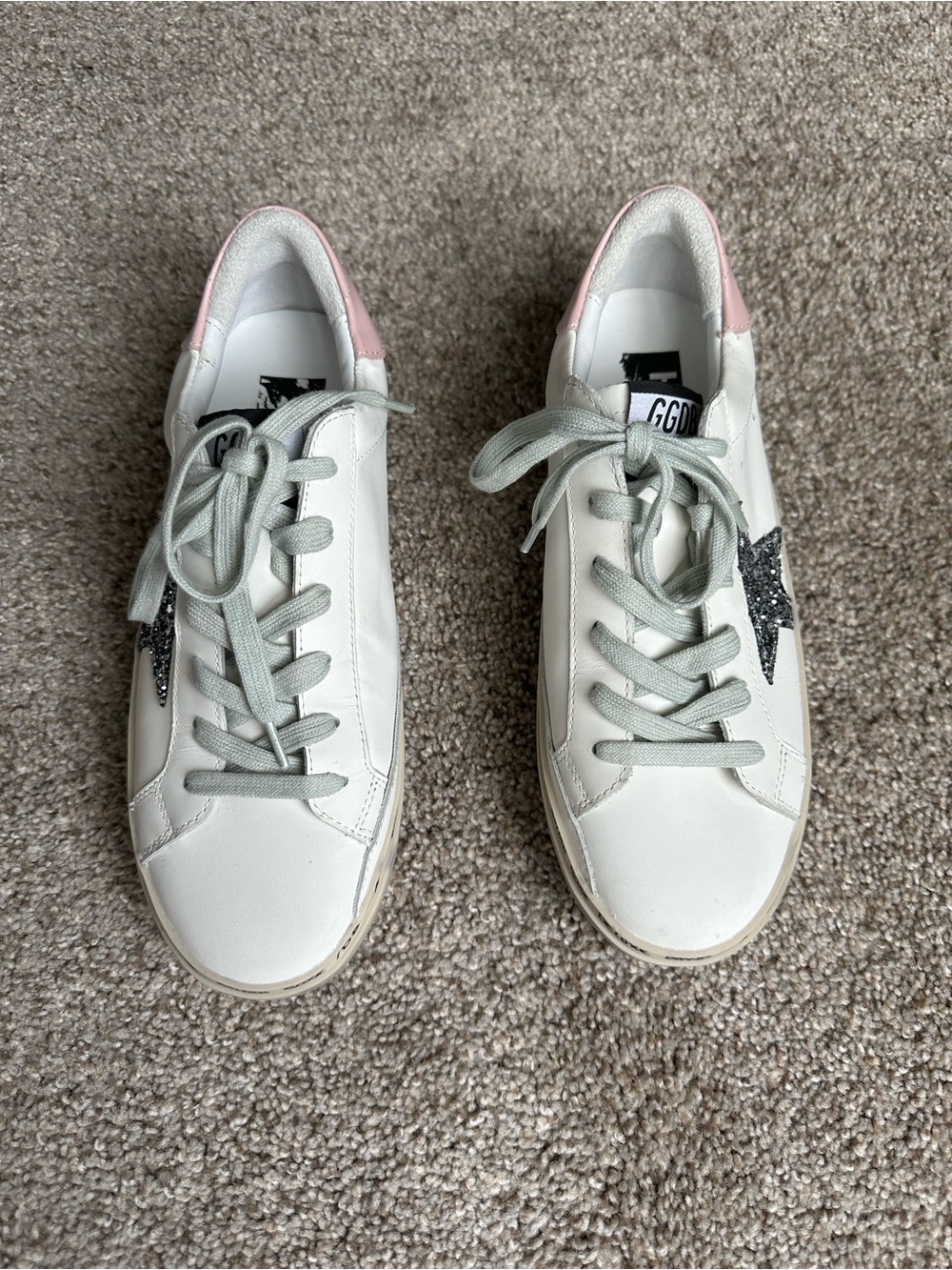 Golden Goose White Leather Sneaker with Silver Glitter Star - Picture 6 of 7